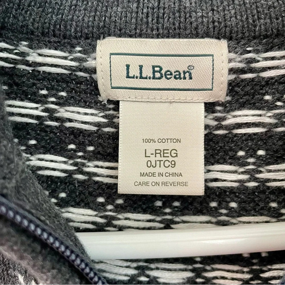 L.L. BEAN vintage chunky cotton grey and white quarter zip sweater size large - Picture 8 of 10